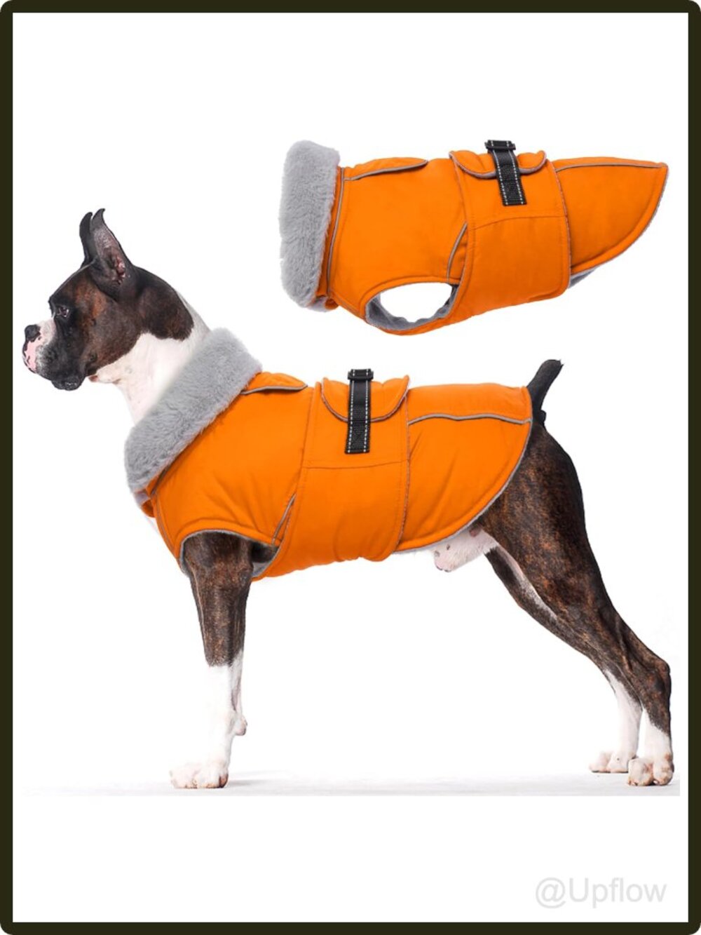 Waterproof Dog Coat Fleece Lined Winter Jacket Reflective Vest with Leash Hole